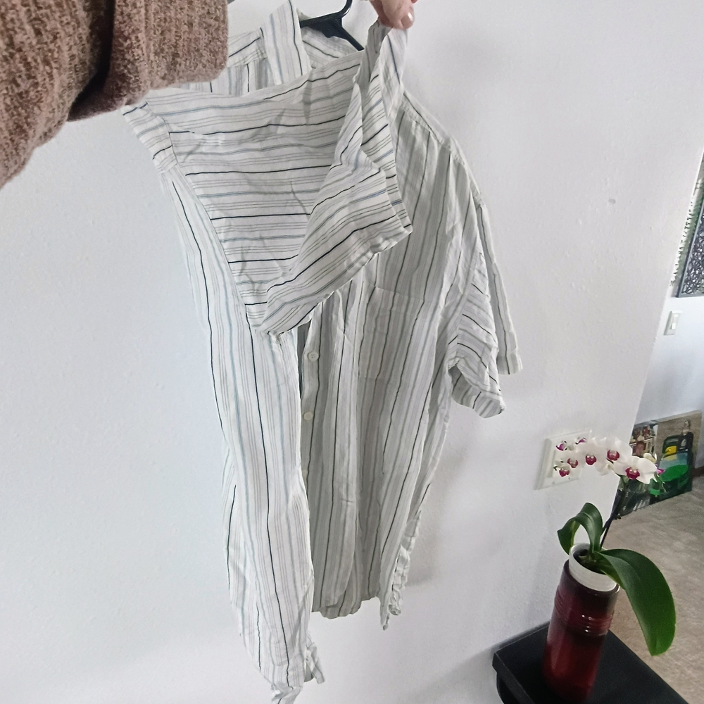 Bill Blass Silk Striped Button Up Shirt Men’s XL Short Sleeve Blue White - Picture 4 of 6